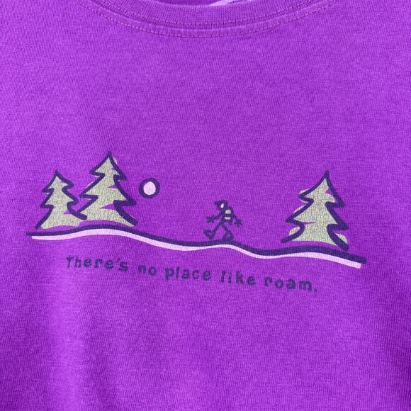 Life is Good T-Shirt Womens Size L Purple Long Sleeve No Place Like Roam FLAW - Picture 3 of 9